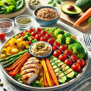 healthy nutrition with lots of protein and vegetables