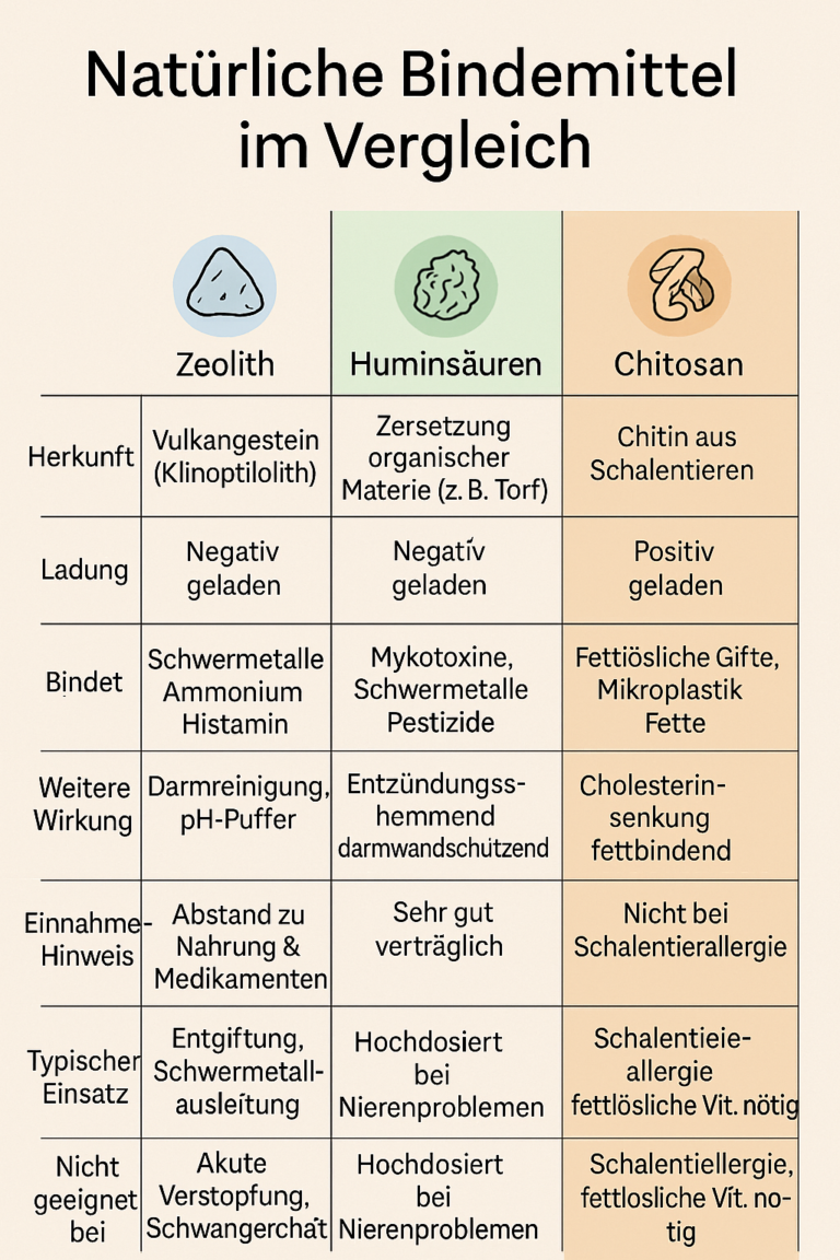 Bindemittel_Vergleich, Zeolith, Huminsäure, Chitosan